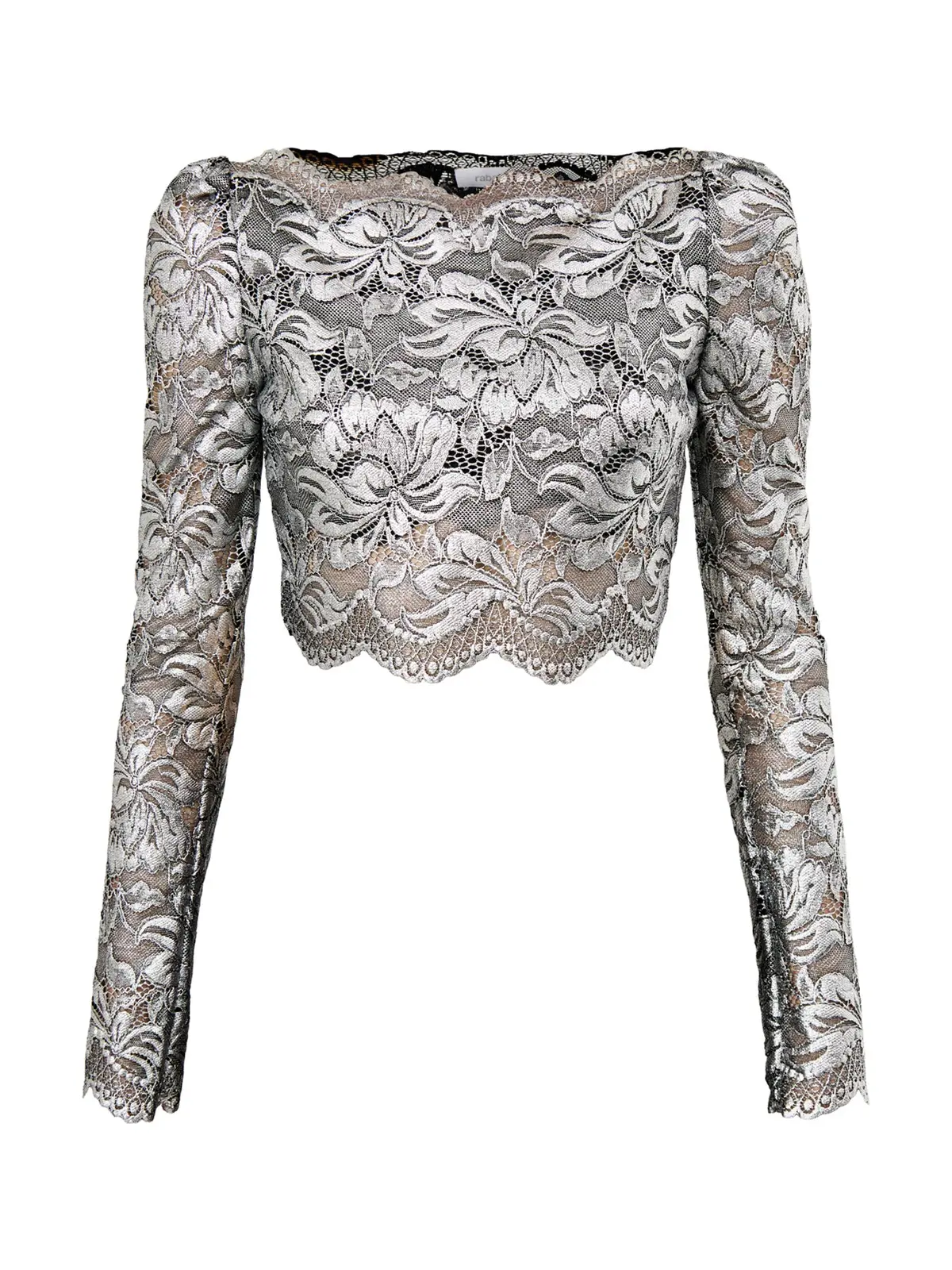 Haut Stretch Lace Top Off Shoulder Black Silver 1