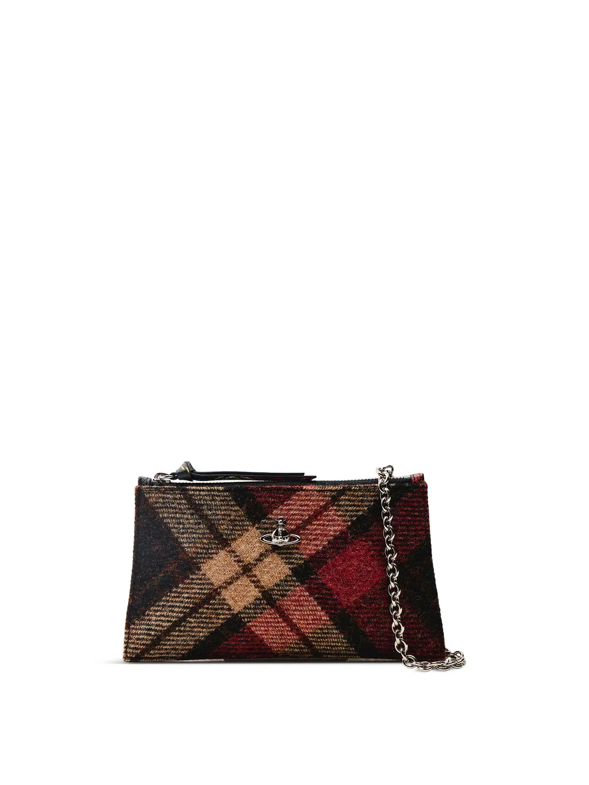 Small Flat Zip Clutch Light Check Wool 1