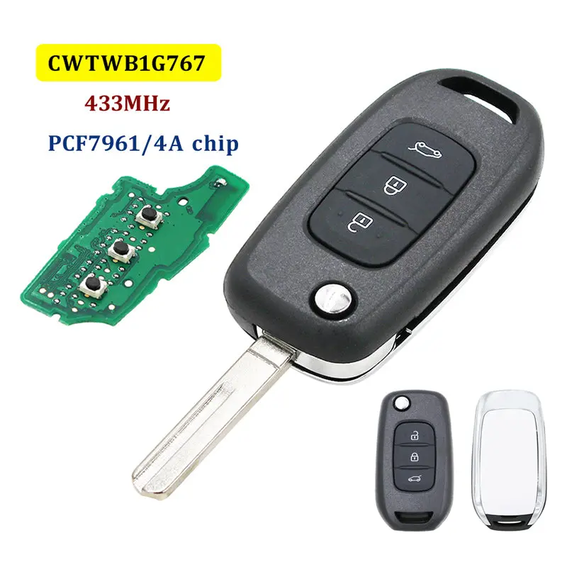 Cwtwb1g767 Hu56r Pcf7961 4A 433Mhz 3 Button Flip Remote Key For Renault Kadjar Captur Megane 3 1