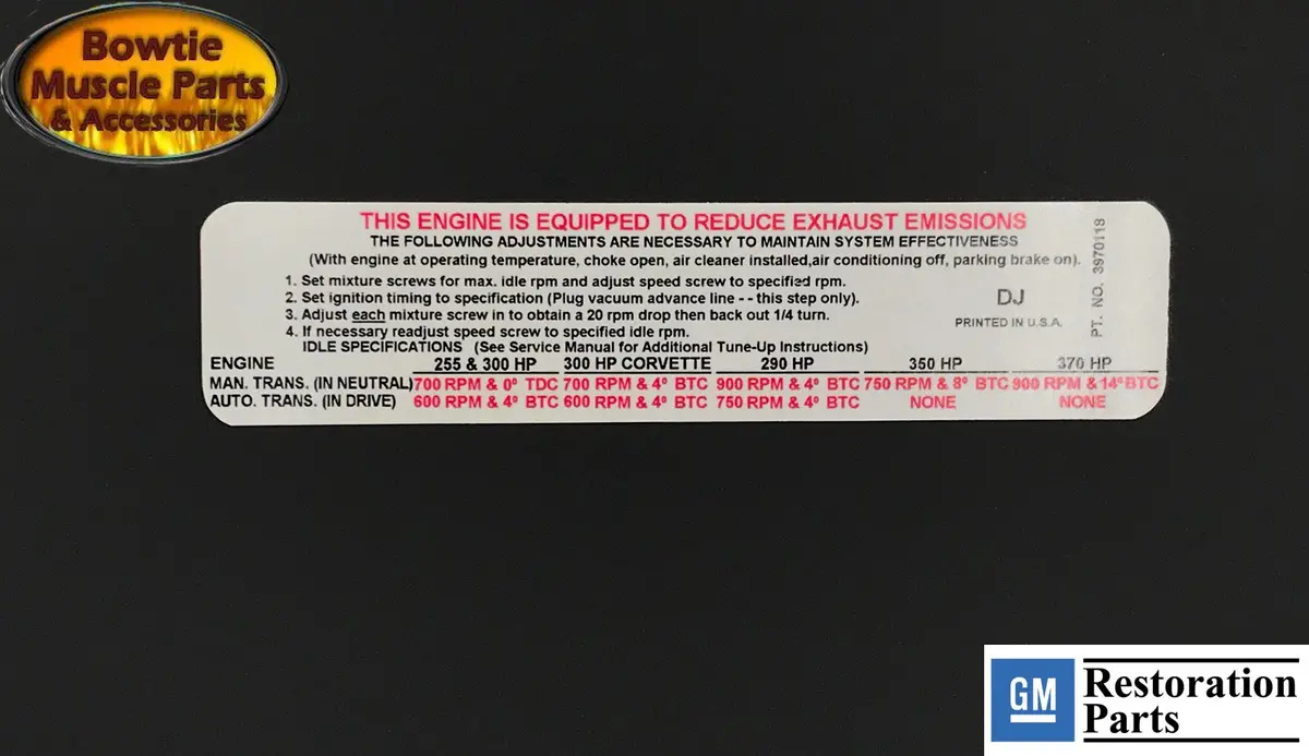 69 Camaro Chevelle Corvette Nova Emissions Tune Up Decal 3970118 Dj 302 350 1