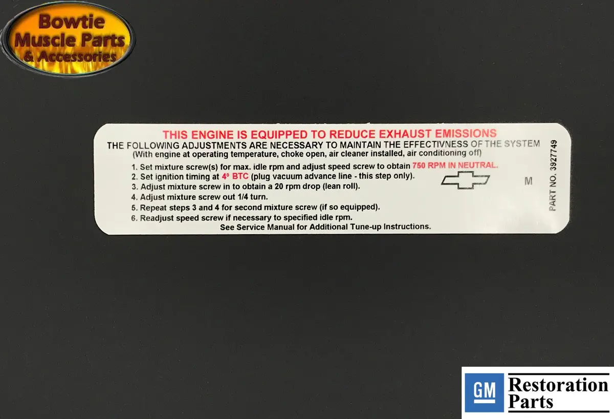68 Camaro Chevelle Nova 396 375 Corvette 427 Emissions Tune Up Decal 3927749 1