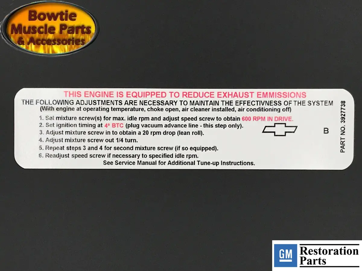 68 Camaro Nova Chevelle Corvette 327 396 427 A/T Emissions Tune Up Decal 3927738 1