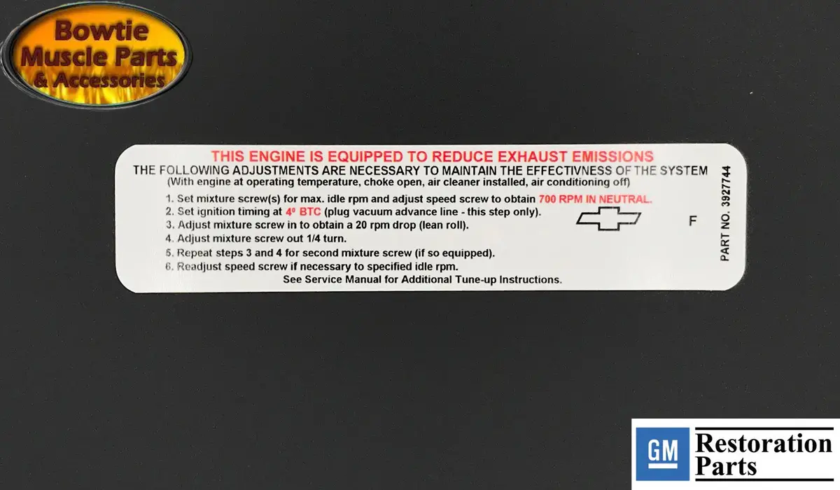 1968 68 Impala Camaro Corvette 396 427 Emissions Decal 3927744 Chevy Fullsize 1