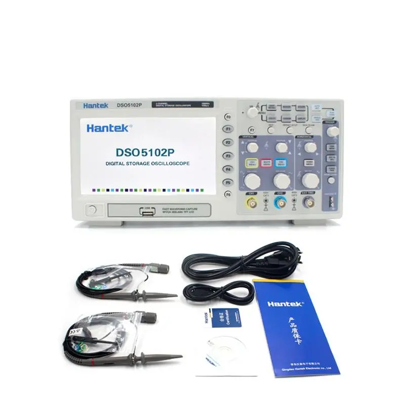 Digital Oscilloscope Hantek Dso5102p Portable 100Mhz 2 Channels 1Gsa/S Record Length 40K Usb Osciloscopio 7 Inch 1