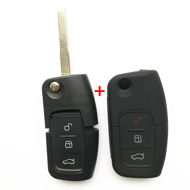 Folding Key Cover Remote Case Fob For Ford Fiesta Focus 2 Ecosport Kuga Escape 3 Buttons With Silicone Key Shell Cover 5Pcs 1