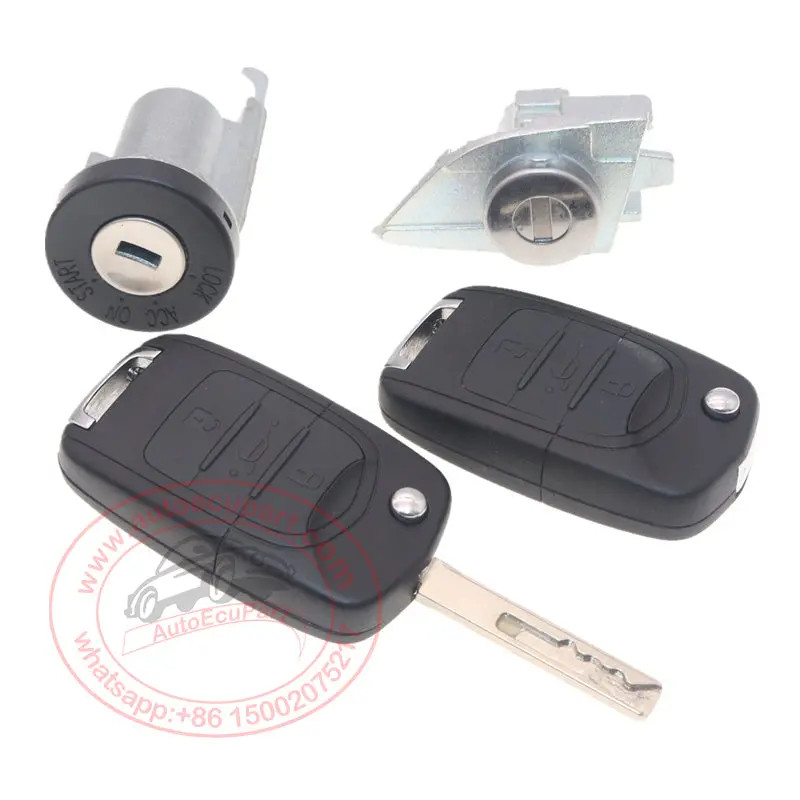 Full Ignition Lock Set + Left Door Lock + 2Pcs Flip Remote Key 433Mhz 47 Chip For Chevrolet Captiva (Baojun 530) 1