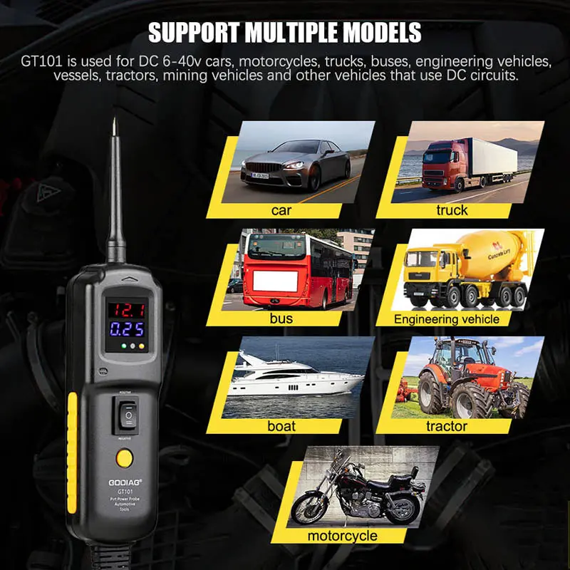 Godiag Gt101 Pirt Power Probe Vehicle Electrical System Test Diagnosis/ Fuel Injector Cleaning Dc 6-40V (Include Cigarette Lighter Cable) 2