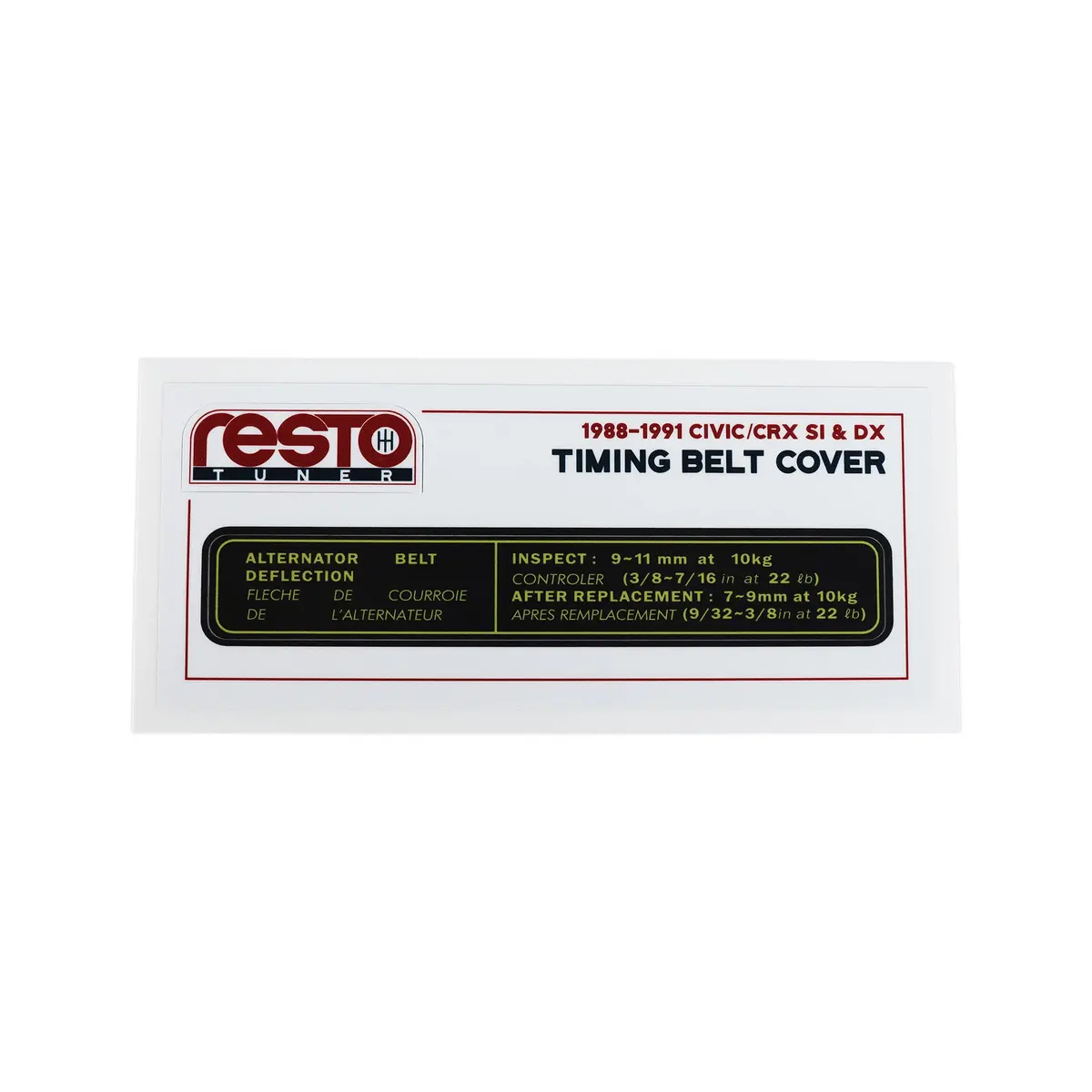 Restotuner 1988-1991 Civic/Crx Dx & Si Timing Cover Replacement Decal 1