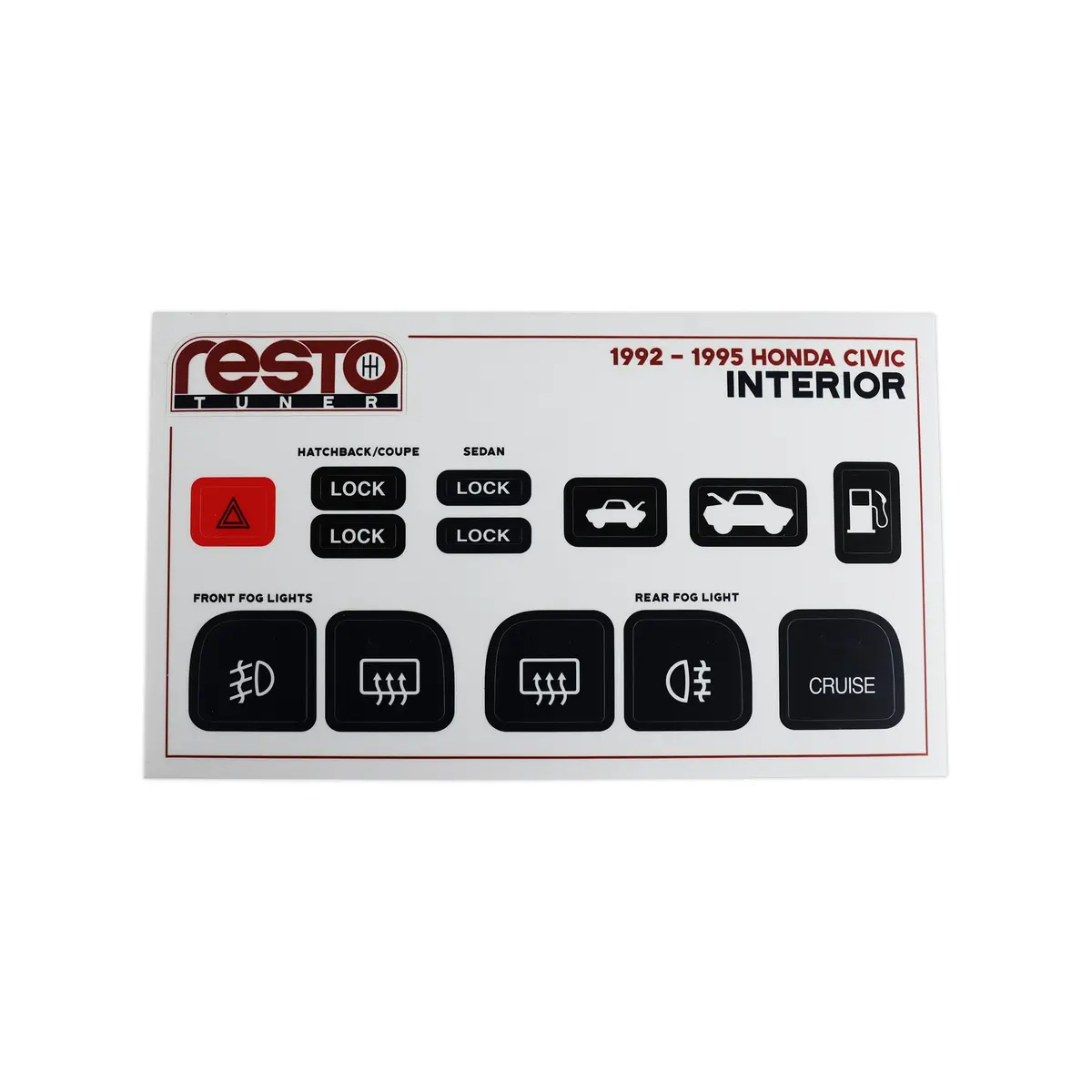 Restotuner 1992-1995 Honda Civic Interior Decal Set 1