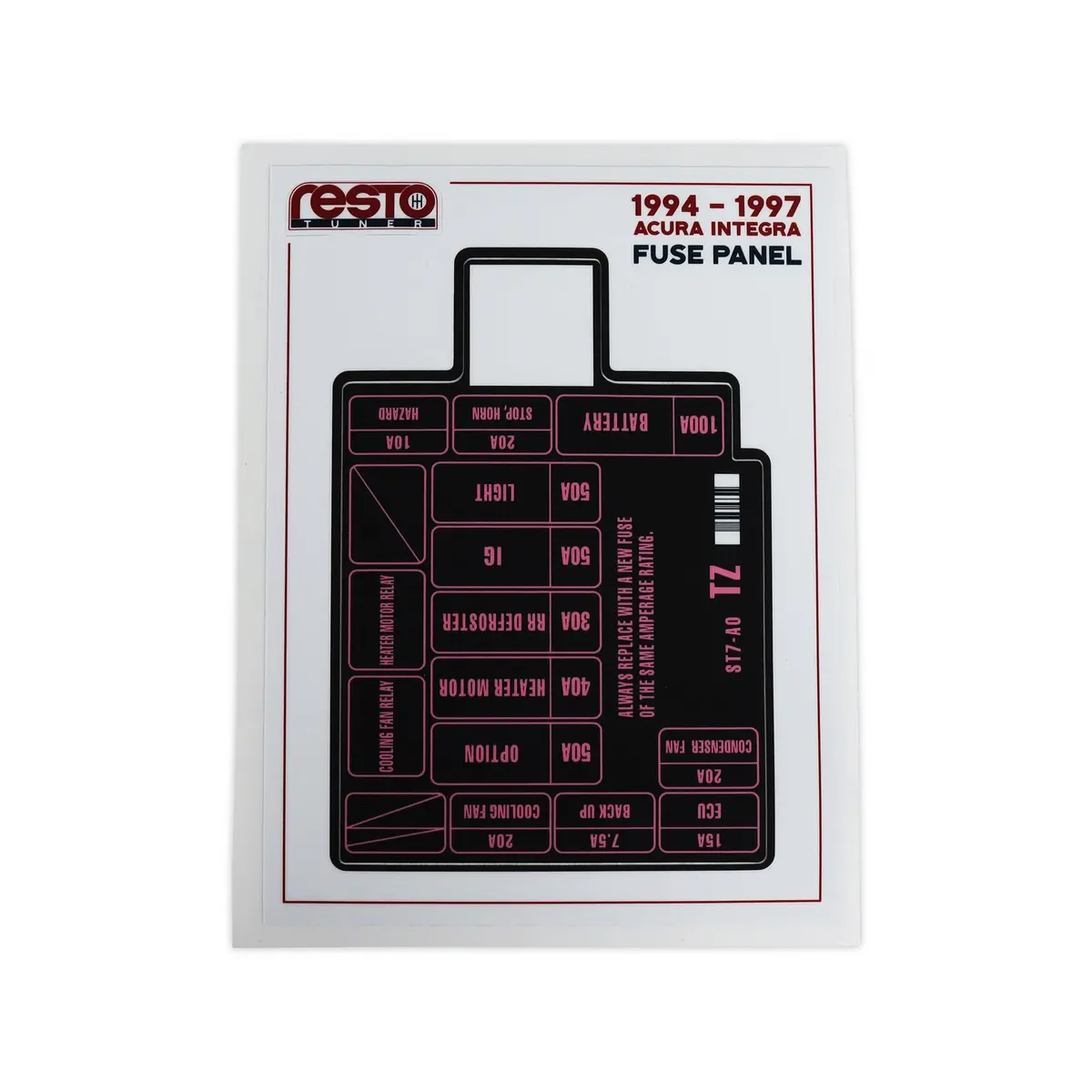 Restotuner 1994 - 1997 Integra Engine Fuse Replacement Decal 1