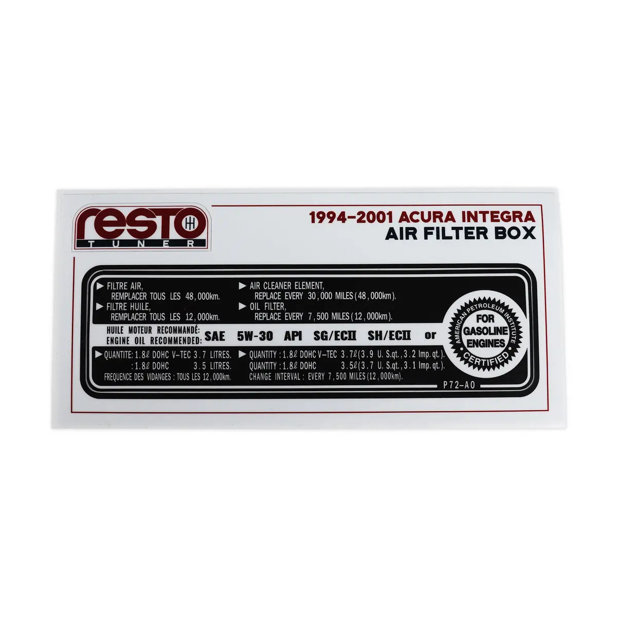 Restotuner 1994 - 2001 Integra Air Filter Box Replacement Decal 1