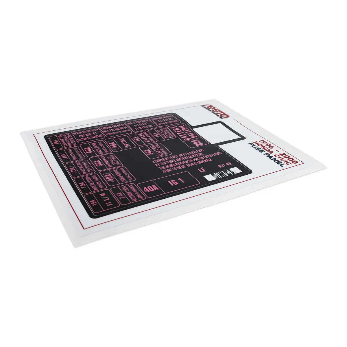 Restotuner 1996 - 2000 Civic Engine Fuse Replacement Decal 2