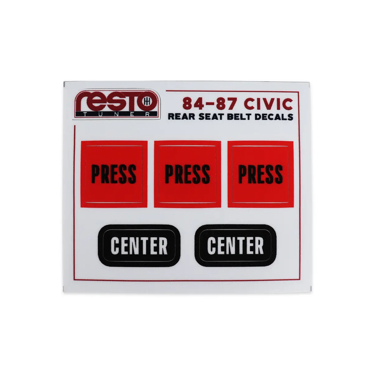 Restotuner 84-87 Civic Rear Seat Belt Replacement Decals 1