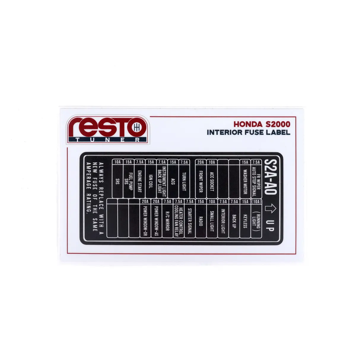 Restotuner S2000 Interior Replacement Fuse Box Decal 1