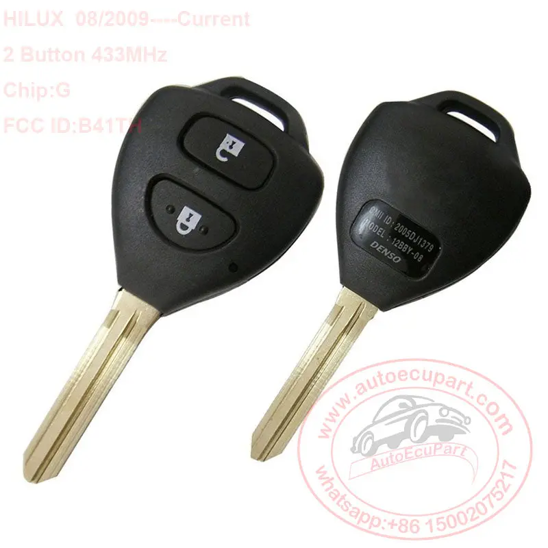 Remote Control Key Fob 2 Button 433Mhz With G Chip For Toyota Hilux 2009+,Fcc Id:B41th 1