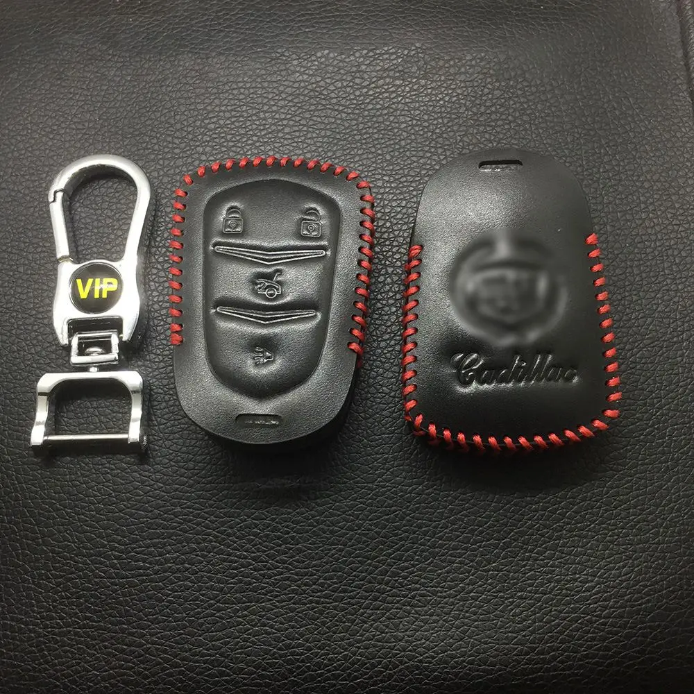 Leather Case For Cadillac New 4 Buttons Smart Card Car Key - 5 Sets 1