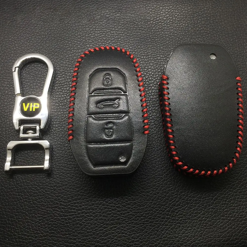 Leather Case For Peugeot Citroen 3 Buttons Smart Card Car Key - 5 Sets 1