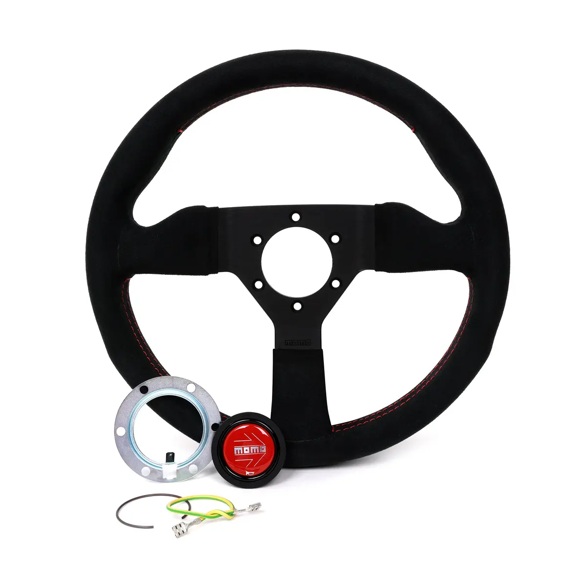 Momo Montecarlo Alcantara Steering Wheel 320 Mm - Black/Red Stitch/Black Spokes 1