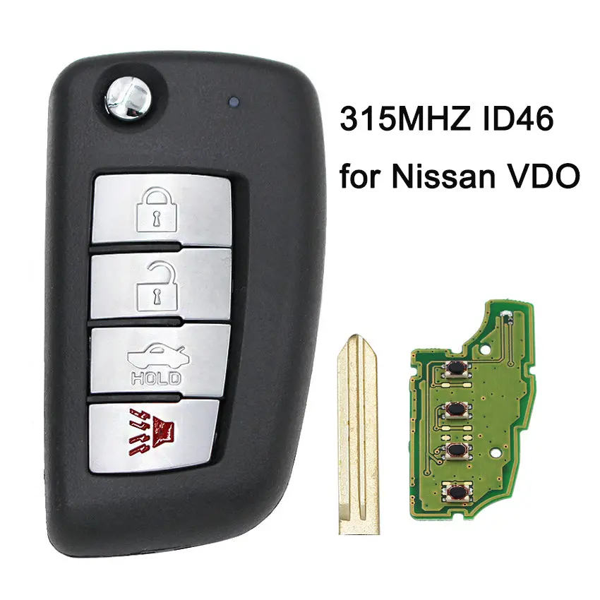 Modified Flip Remote Key Fob 315Mhz Id46 Chip For Nissan Vdo 4 Button 1