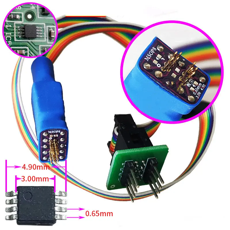 Nano Mini 3*3Mm Msop8 Pogo Pin Adapter Chip Probe Touch Holder For In-Circuit Dashboard Airbag Srs Eeprom Universal  0.65Mm 8 Position 1