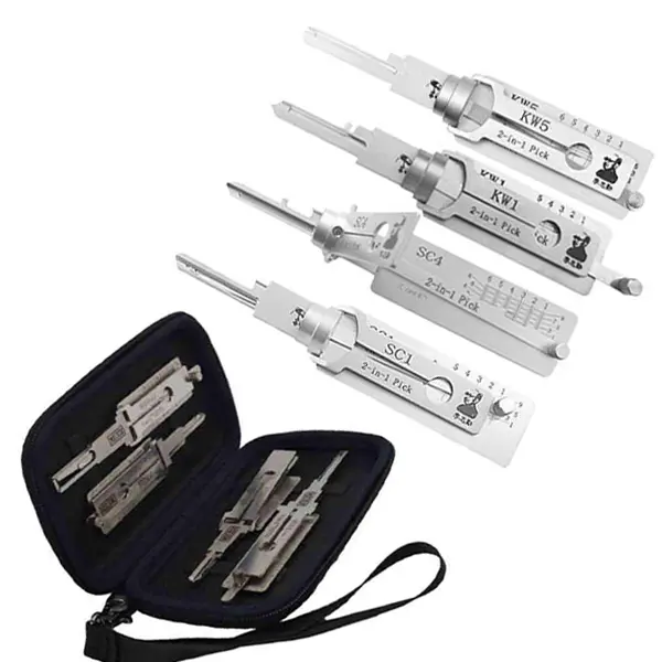 4Pcs/Lot Original Lishi Lock Pick 2-In-1 Decoder (Sc1, Sc4, Kw1, Kw5) & Magnetic Carrying Case (Bundle Of 4) 1