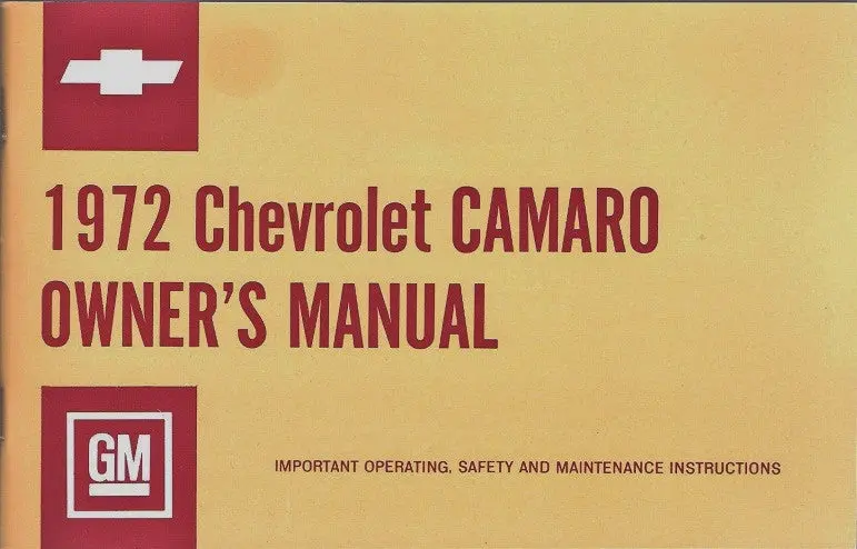 1972 72 Camaro Factory Owners Manual Operators 1