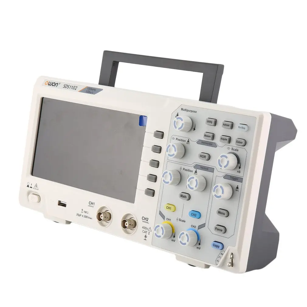 Owon Sds1102 Oscilloscope 2 Channel Digital 100Mhz 1Gs/S High Accuracy 7 Inch Portable 1