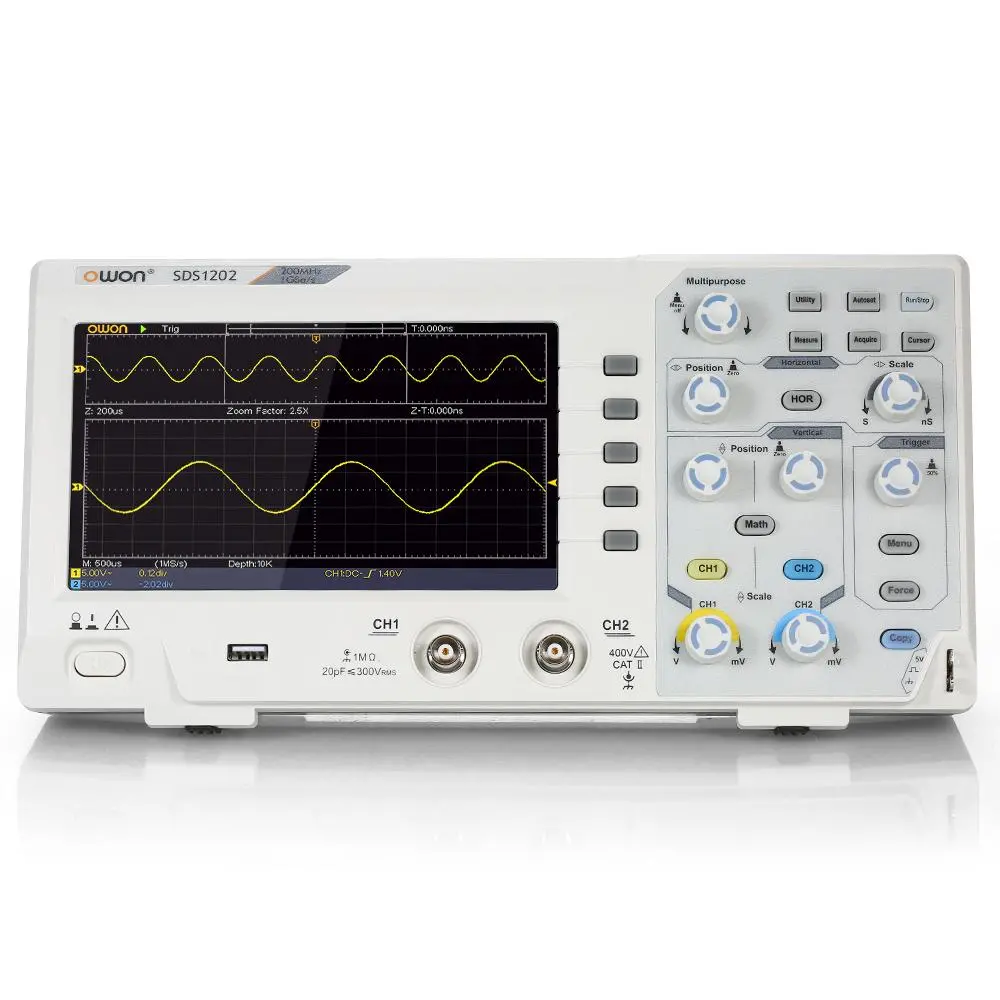 Owon Sds1202 Oscillometer Digital Storage Oscilloscope 2 Channel 200Mhz 1Gs/S 7 Inch 1