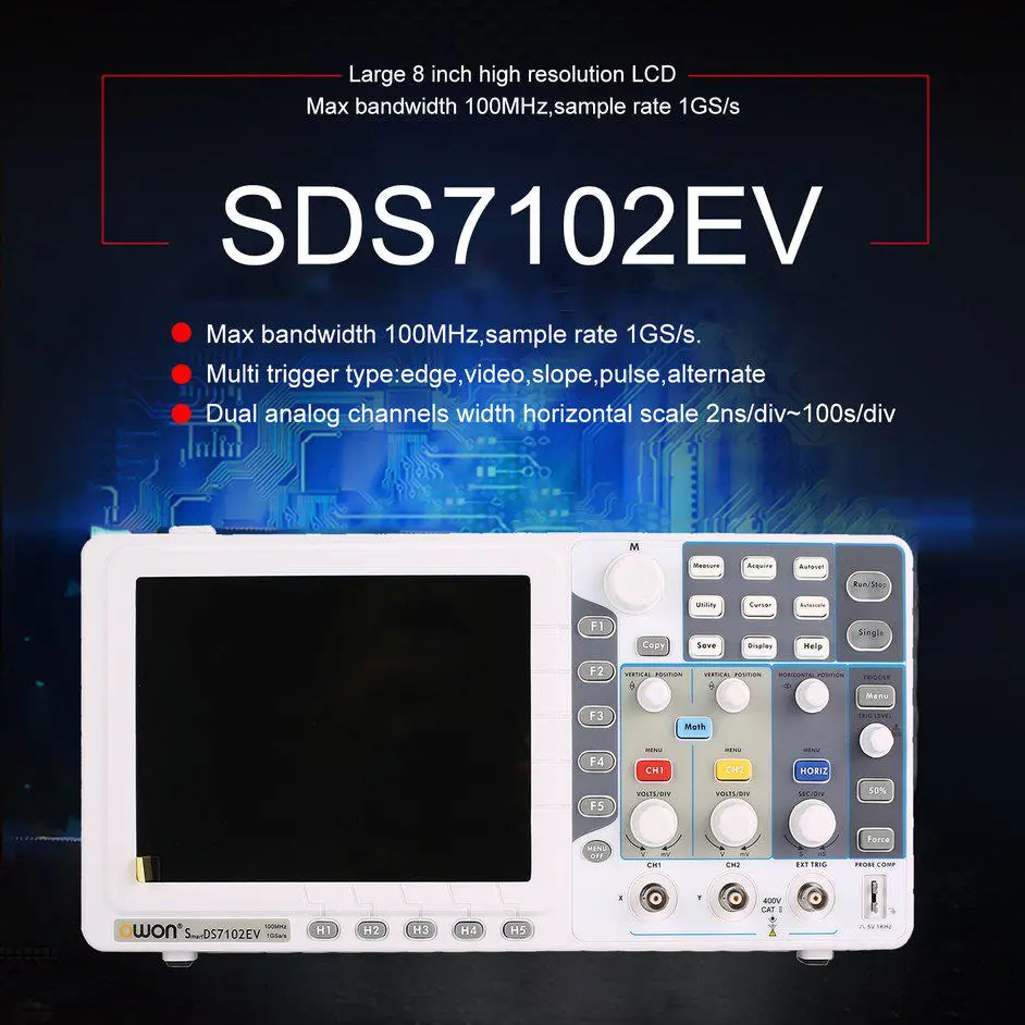 Owon Sds7102ev Digital Storage Oscilloscope 100Mhz 2 Channel Logic Analyzer 8 Inch 1