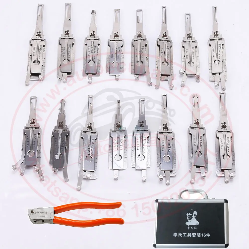 Original Lishi 16Pcs/Kit Auto Car Door Lock Pick 2-In-1 Decoder Locksmith Tool [Suitcase & Cutter] 1