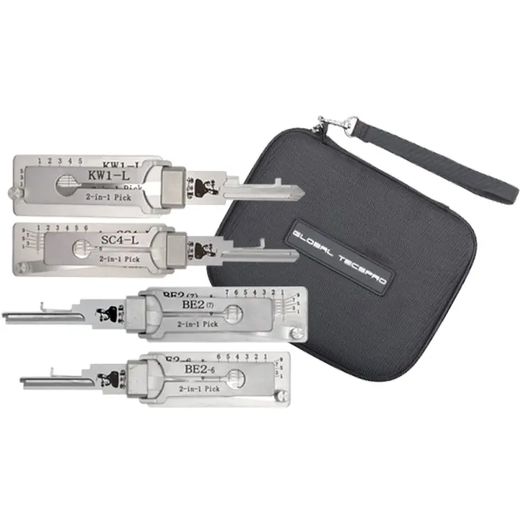 4Pcs/Lot Original Lishi Lock Pick 2-In-1 Decoder (Kw1-L, Sc4-L,Be2-6,Be2-7) & Magnetic Carrying Case (Bundle Of 4) 1