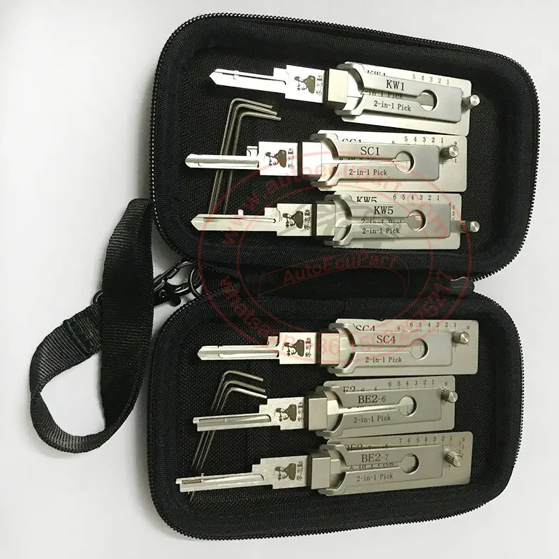 6Pcs / Lot Original Lishi - Residential Tools Decoder - Kw1 - Kw5 - Sc1 - Sc4 - Be2-6 - Be2-7 & Magnetic Carrying Case 1