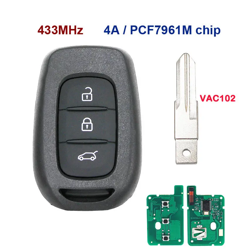 Pcf7961m 4A Vac102 433Mhz 3 Button Remote Control Key For Renault Symbol Logan Sandero Trafic Dacia Duster Logan Sandero 1