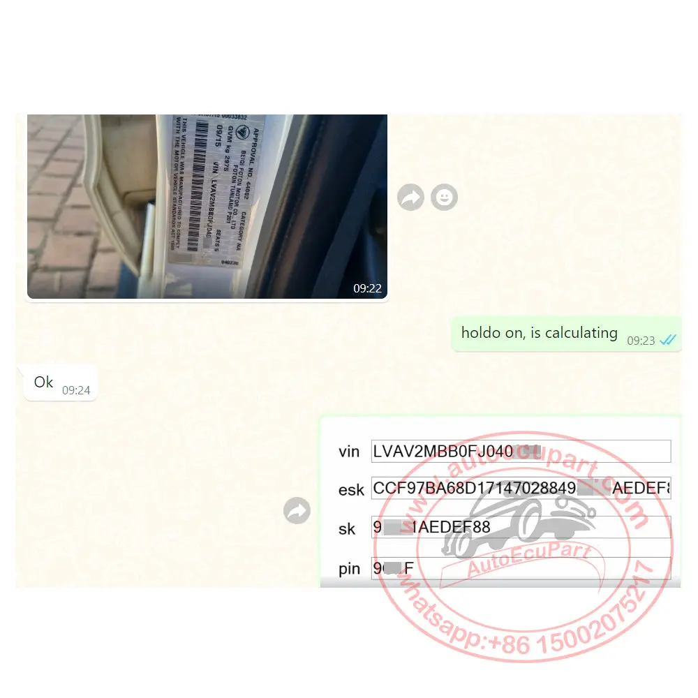 Immo Pin Code, Esk Code Calculation Service For Foton 1