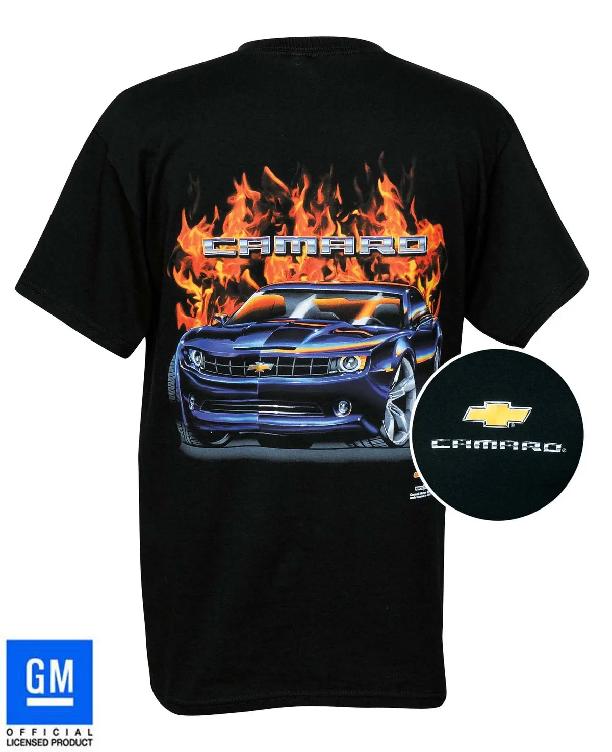 2010 2011 2012 2013 2014 5Th Gen Camaro Ss Flame T-Shirt Black Gm Licensed 67 69 1