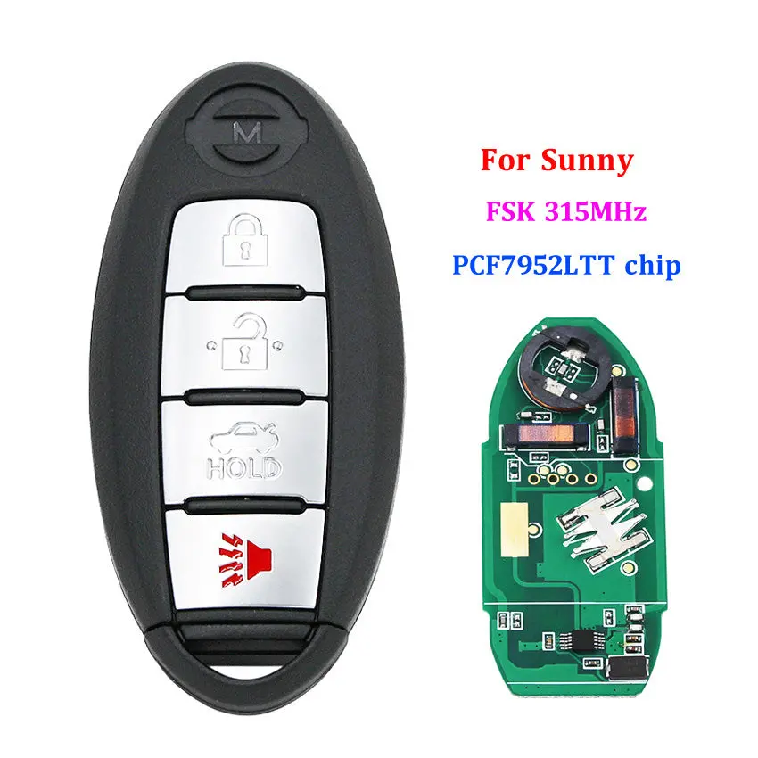 Remote Key 315Mhz Pcf7952ltt Chip For Nissan Sunny 4 Button 1