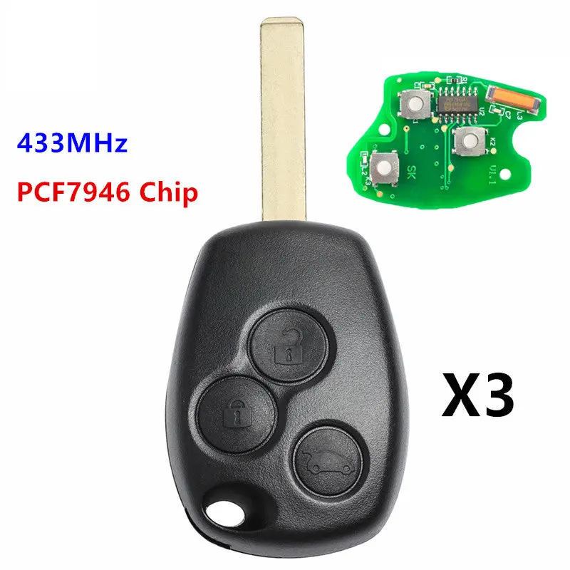 Remote Key 433Mhz Pcf7946 Chip Id46 For Renault Kangoo Clio Iii Modus Trafic 3 Buttons 1