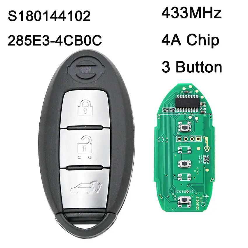 285E3-4Cb0c S180144102 Keyless Entry Smart Remote Key 433Mhz Hitag Aes 4A Chip For Nissan Juke Qashqai X-Trail 3 Button 1