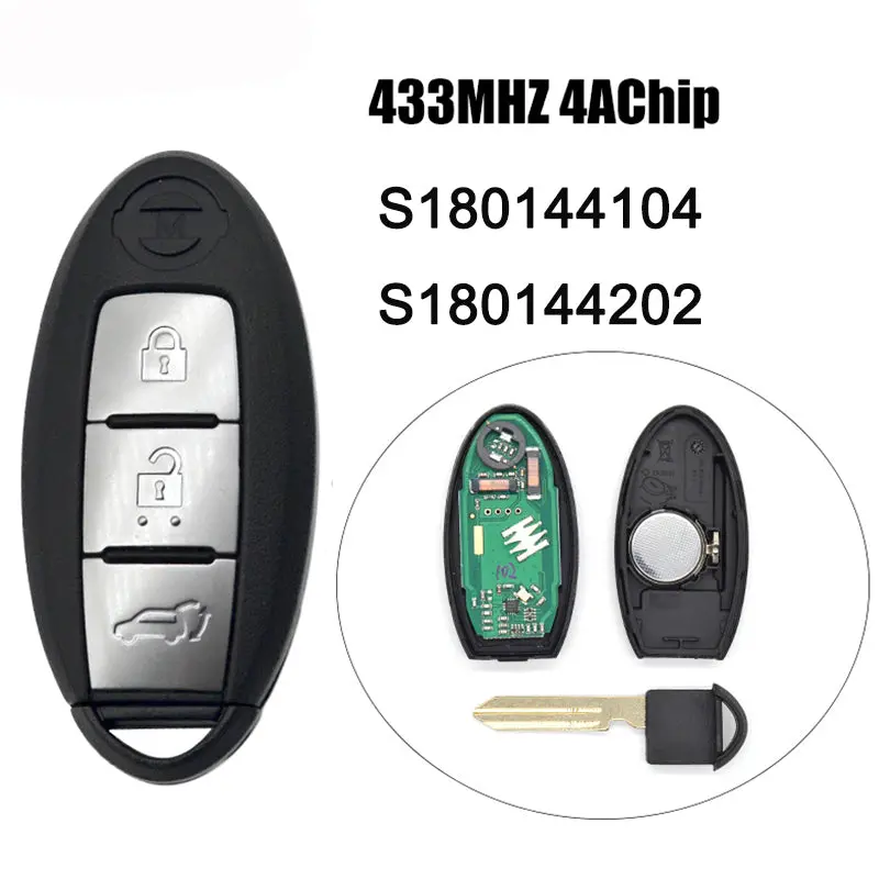 285E3-4Cb5c S180144104 S180144202 Keyless Entry Smart Remote Key 433Mhz Hitag Aes 4A Chip For Nissan X-Trai Qashqai 3 Button 1