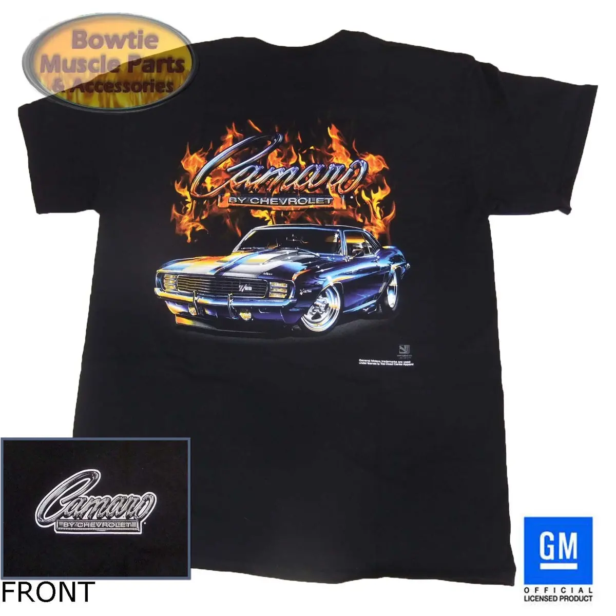 1969 69 1St Gen Camaro Rs Ss Z/28 Flame T-Shirt Black Gm Licensed 67 68 1