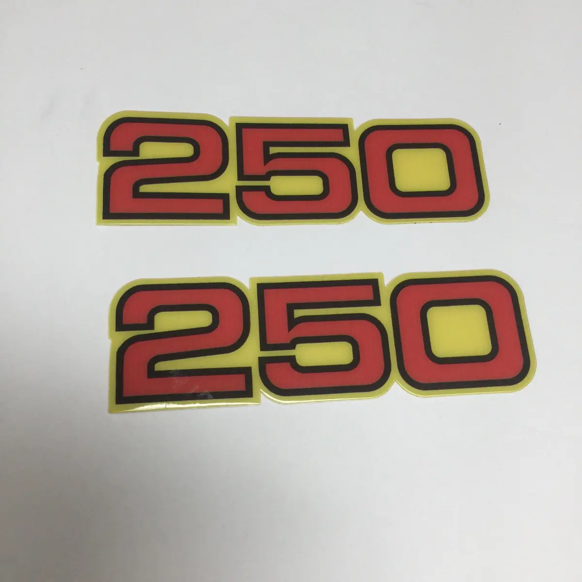 Yamaha, Side Panel Decals, 250, Red With Black And Yellow Outline, Reproduction 1
