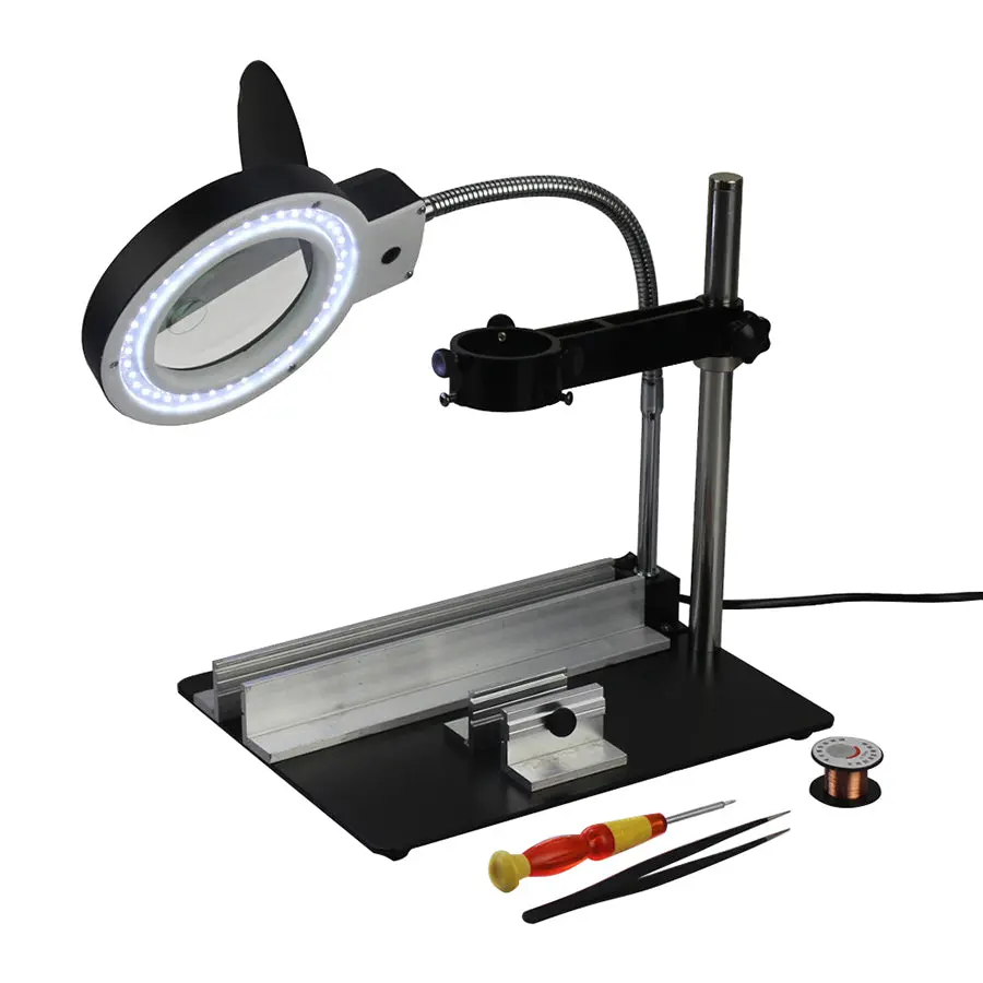 Yihua-628Dt Soldering Station Metal Shelving Base Hot Air Gun Bracket Circuit Board Fixture With Lamp Magnifying Glass 1