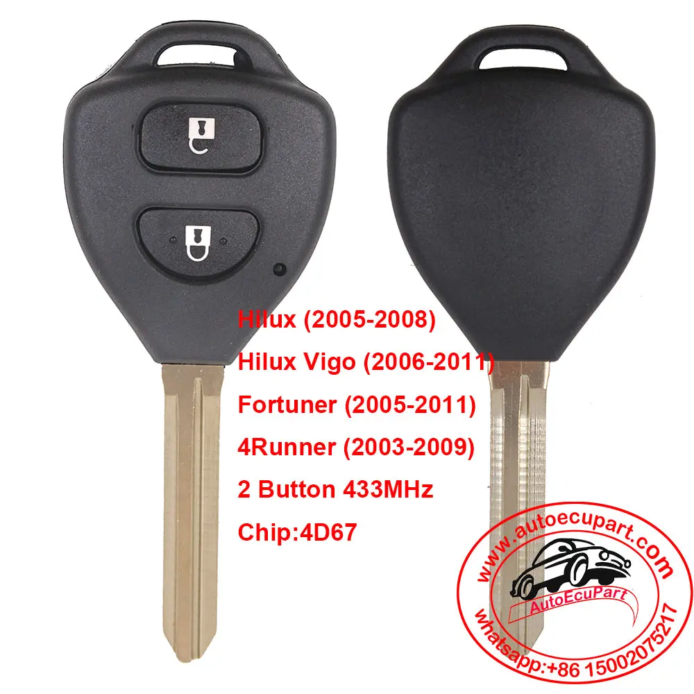2 Button 433Mhz Remote Key Fob With 4D67 Chip For Toyota Hilux Fortuner 4Runner 1
