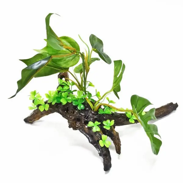 Aquatop Resin Driftwood With Broad Leaf Plastic Plant & Clover 1