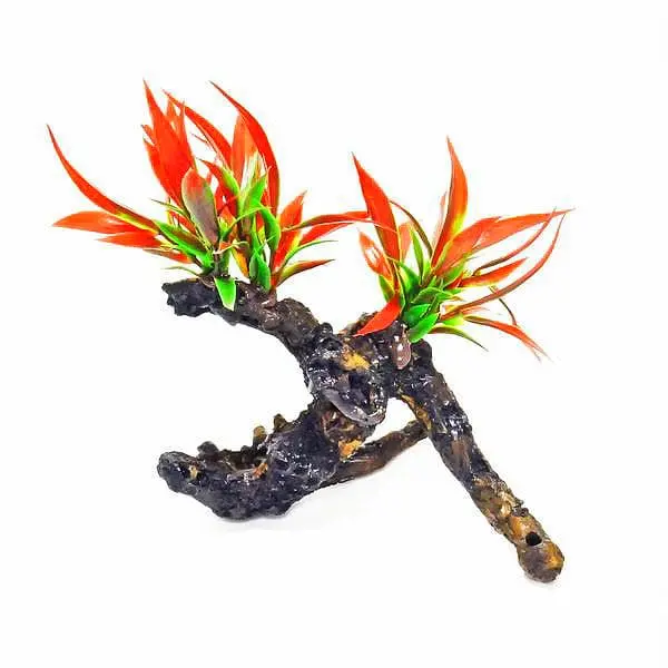 Aquatop Resin Driftwood With Red Plastic Plant 1