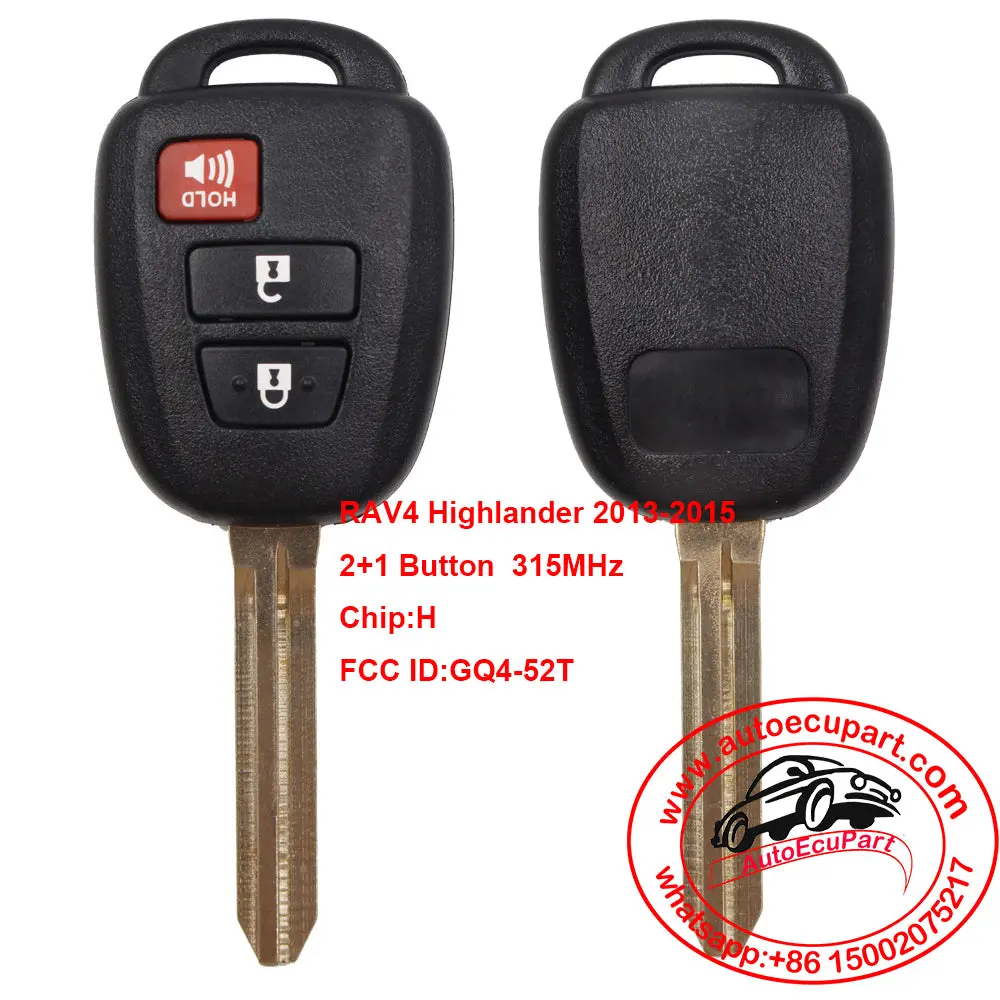 2+1 Button Remote Key With H Chip For Toyota Rav4 Highlander 2013 2014 2015 Fcc Id:Gq4-52T 1