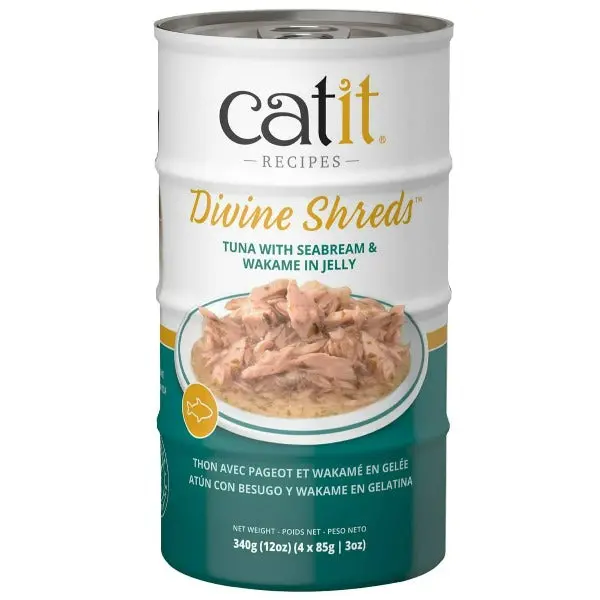 Catit Divine Shreds Tuna With Seabream & Wakame In Jelly Canned Cat Food Topper 4-Pack 1