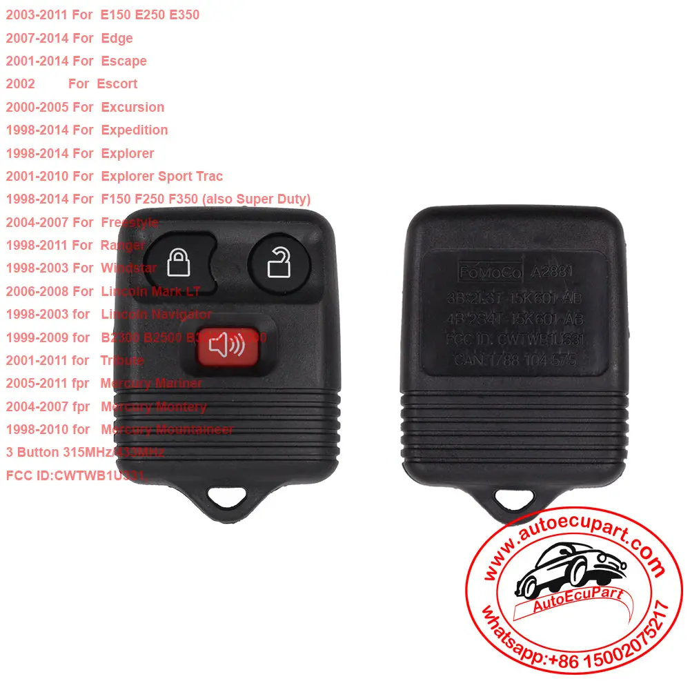 Remote Key 3 Button  For Mazda B2500 B3000 B4000 Lincoln Mercury Mariner Ranger For Explorer Fccid:Cwtwb1u331 1