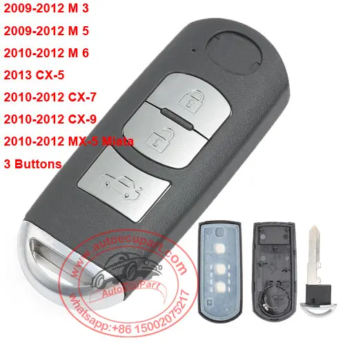 Smart Remote Key Shell Case Fob 3 Buttons For Mazda 3 5 6 Cx-5 Cx-7 Cx-9 Rx8 Miata Mx5 1