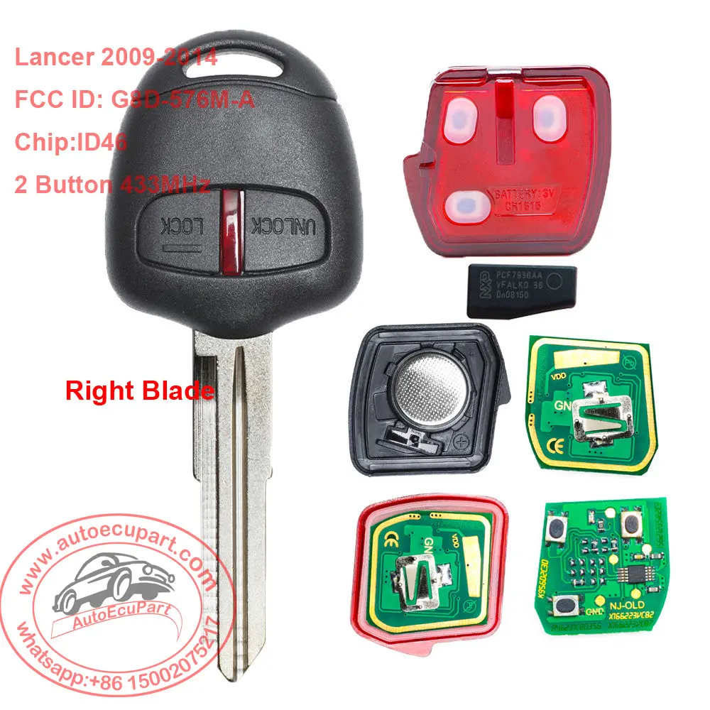 G8d-576M-A Remote Control Key 2 Button 433Mhz Id46 Chip For Mitsubishi Lancer 1